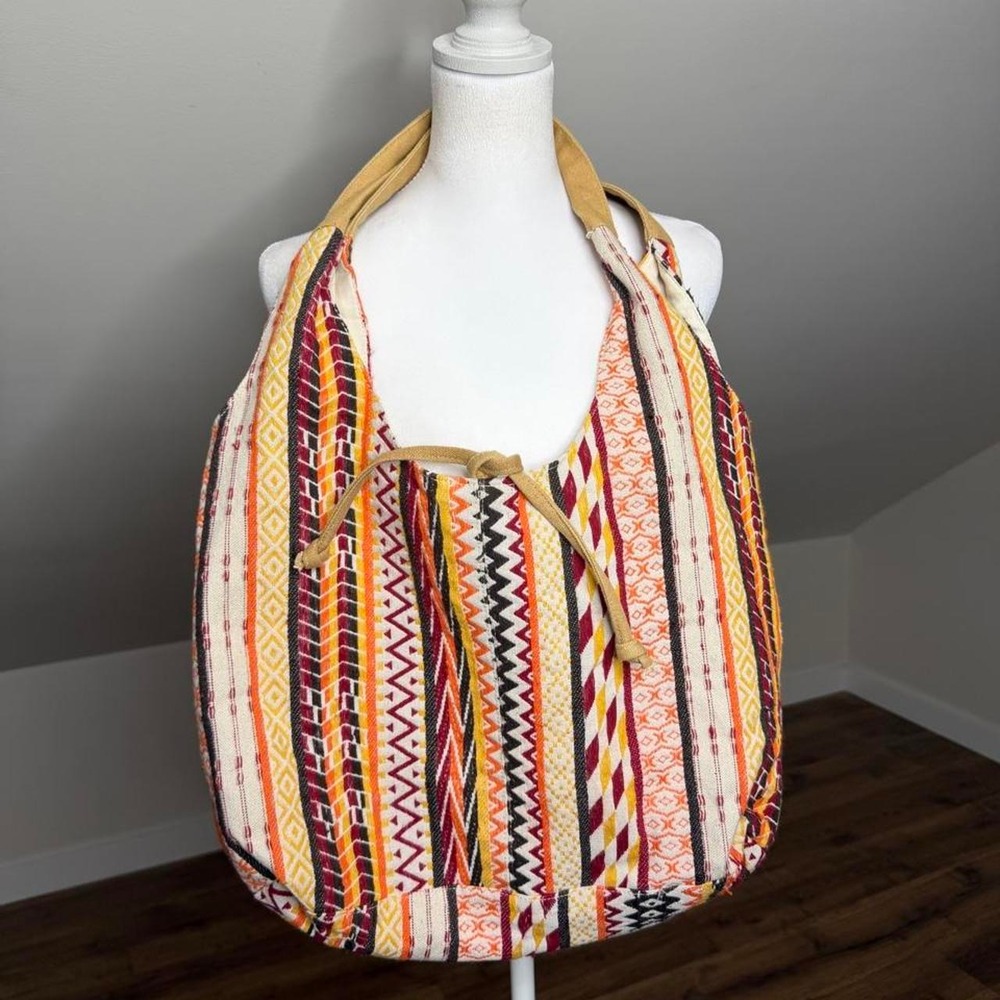 Boho Woven Aztec Oversized Hobo Tote Bag Multicolor Southwestern Print